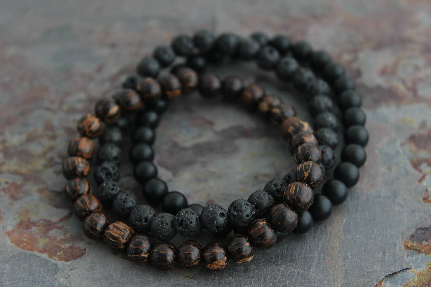 ManAndStone 3 pc Mens Bracelet Set 6mm beads