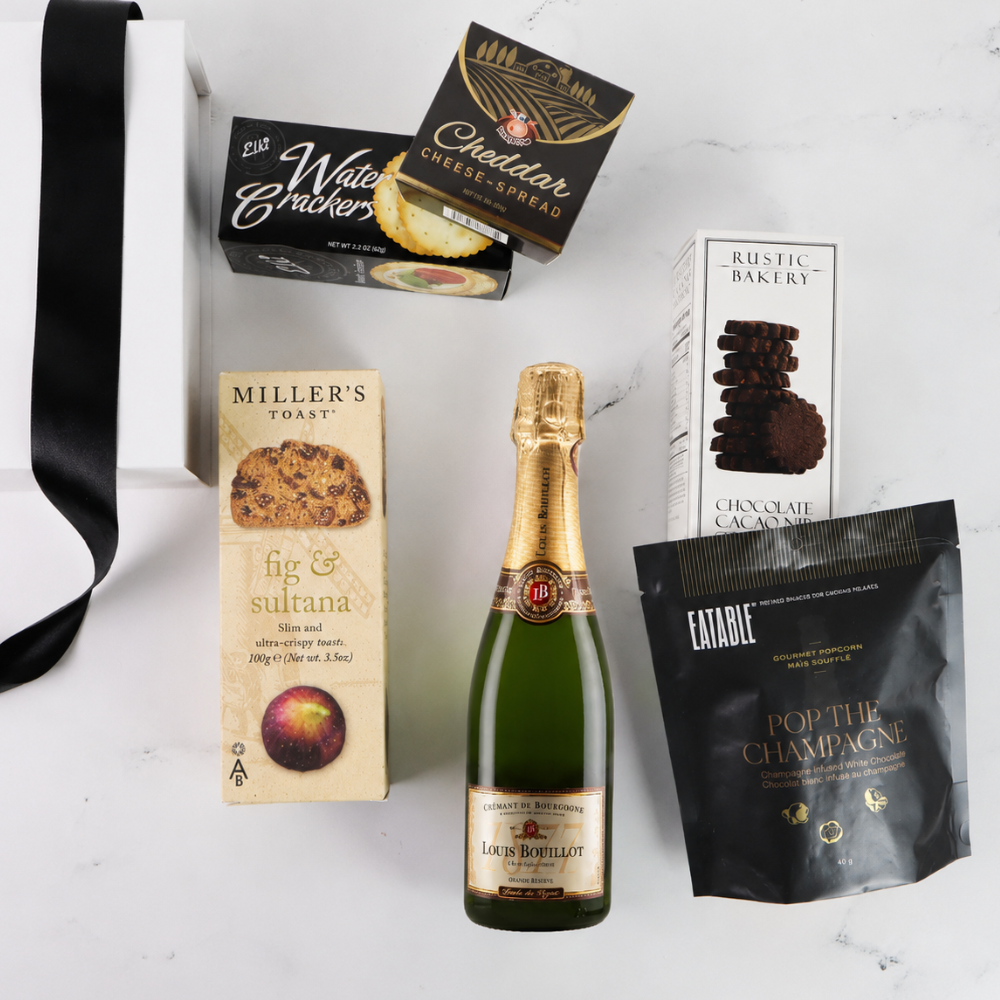 champagne gift box with snacks