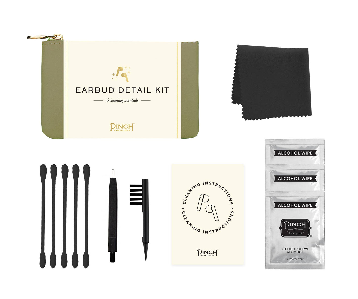 Pinch Provisions - Earbud Detail Kit - Olive Vegan Leather Pouch